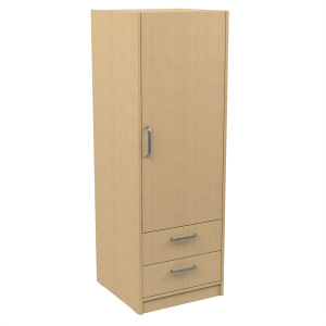 Armoire HABITAT 1 porte avec poignée charnière à droite 1/2 penderie et lingerie avec tiroir mélaminé - L59xP61xH176 cm - Hêtre miel