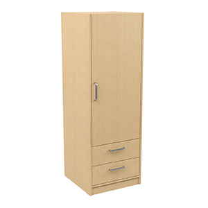 Armoire HABITAT 1 porte avec poignée charnière à droite 1/2 penderie et lingerie avec tiroir mélaminé - L59xP61xH176 cm - Hêtre miel