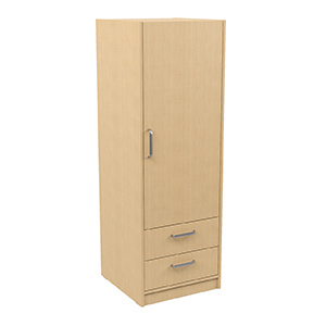 Armoire HABITAT 1 porte avec poignée charnière à droite 1/2 penderie et lingerie avec tiroir mélaminé - L59xP61xH176 cm - Hêtre miel