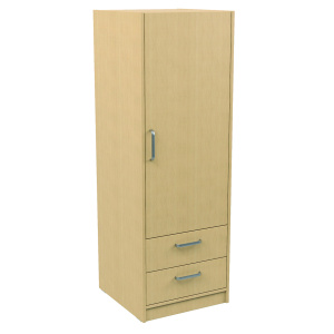 Armoire HABITAT 1 porte avec poignée charnière à droite 1/2 penderie et lingerie avec tiroir mélaminé - L59xP61xH176 cm - Hêtre miel