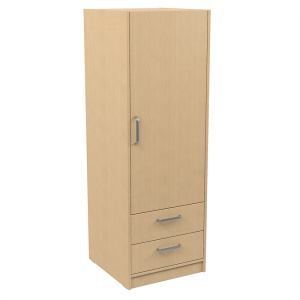 Armoire HABITAT 1 porte avec poignée charnière à droite 1/2 penderie et lingerie avec tiroir mélaminé - L59xP61xH176 cm - Hêtre miel