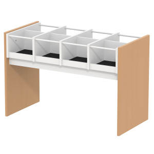 Bac à BD 8 cases mélaminé et plaqué hêtre tube époxy - L128xP62,5xH85,5 cm