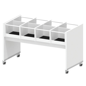 Bac à BD enfant mobile 8 cases mélaminé tube époxy - L127xP62,5xH77,7 cm