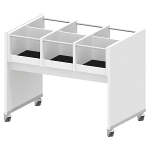 Bac à BD enfant mobile 6 cases mélaminé tube époxy - L97xP62,5xH77,8 cm