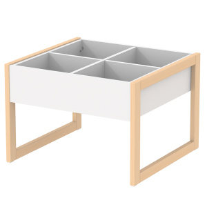 Bac à albums enfant NATUR 4 cases mélaminé piètement bois massif - L75xP71xH52,5 cm