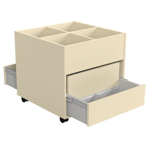 Bac à albums mobile MIMO avec tiroir 4 cases mélaminé - L65xP65xH63,3 cm