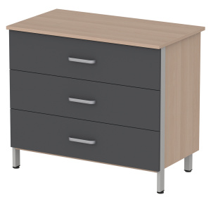 Commode CUBIK 3 tiroirs mélaminé piètement époxy - L97xP54xH85 cm
