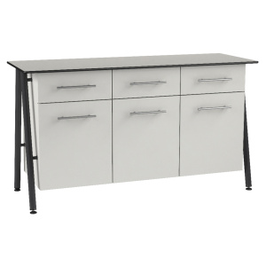 Buffet ELLA 3 portes 3 tiroirs mélaminé plateau compact piètement époxy - L150xP54xH92 cm