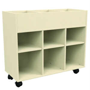 Bac à albums PICCOLO mobile 3 colonnes 3 bacs + 6 cases mélaminé - L104,5xP45xH92 cm