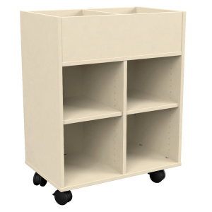 Bac à albums PICCOLO mobile 2 colonnes 2 bacs + 4 cases mélaminé - L70,5xP45xH92 cm