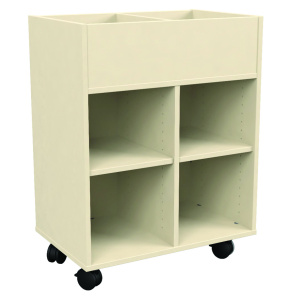 Bac à albums PICCOLO mobile 2 colonnes 2 bacs + 4 cases mélaminé - L70,5xP45xH92 cm