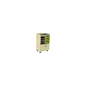 Meuble enseignant PICCOLO mobile mélaminé 4 bacs coloris jaune - L76,5xP50xH113,5 cm - Hêtre miel