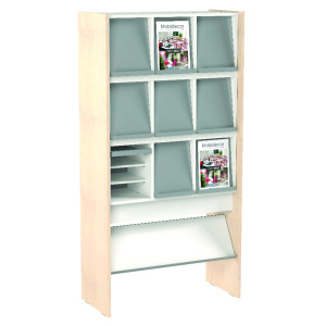 Meuble à périodiques ONISEP 9 portes époxy panneaux et tablettes mélaminé - L90xP42xH177 cm