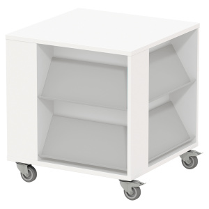 Table à nouveautés mobile mélaminé 4 tablettes époxy - L83,6xP83,6 xH87,6 cm