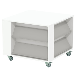 Table à nouveautés mobile mélaminé 4 tablettes époxy - L109,6xP109,6 xH87,5 cm