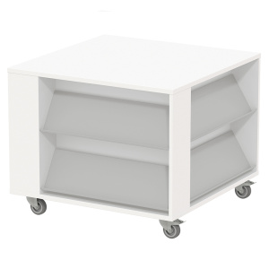 Table à nouveautés mobile stratifié 4 tablettes époxy - L109,6xP109,6xH87,5cm