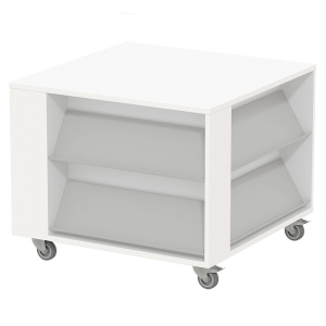 Table à nouveautés mobile stratifié 4 tablettes époxy - L109,6xP109,6xH87,5cm
