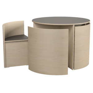Ensemble table et tabouret KIDO plateau et assise stratifié panneau bois - D100 cm - T6
