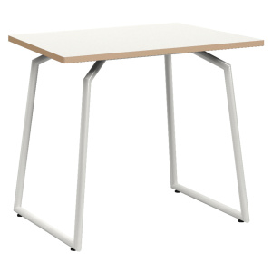 Table ACADÉMIA plateau ép.24 mm stratifié chant bois piètement rond époxy - trapèze 88x60 cm - T6 - Blanc craie/blanc RAL 9016