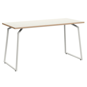 Table ACADÉMIA plateau ép.24 mm stratifié chant bois piètement rond époxy - 140x60 cm - T6 - Blanc craie/blanc RAL 9016