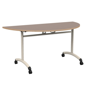 Table MOVE plateau ép.24 mm stratifié chant bois piètement époxy - demi-lune D140 cm - T6