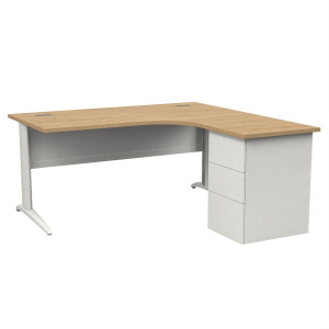 Bureau compact PREM'S plateau stratifié chant ABS pièt. retour et caisson à droite époxy - L160 cm - T6