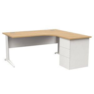 Bureau compact PREM'S plateau stratifié chant ABS pièt. retour et caisson à droite époxy - L160 cm - T6