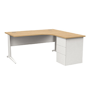 Bureau compact PREM'S plateau stratifié chant ABS pièt. retour et caisson à droite époxy - L160 cm - T6