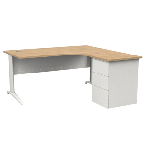 Bureau compact PREM'S plateau stratifié chant ABS pièt. retour et caisson à droite époxy - L160 cm
