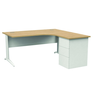 Bureau compact PREM'S plateau stratifié chant ABS pièt. retour et caisson à droite époxy - L160 cm