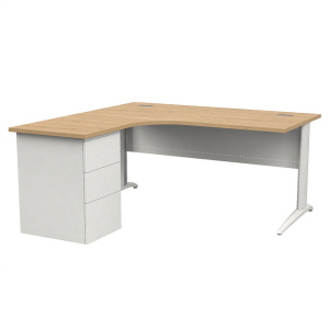 Bureau compact PREM'S plateau stratifié chant ABS pièt. retour et caisson à gauche époxy - L160 cm