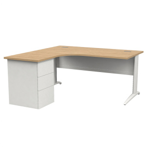 Bureau compact PREM'S plateau stratifié chant ABS pièt. retour et caisson à gauche époxy - L160 cm