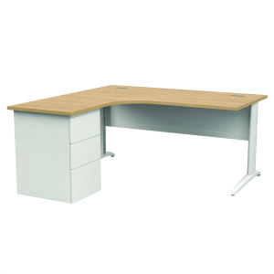 Bureau compact PREM'S plateau stratifié chant ABS pièt. retour et caisson à gauche époxy - L160 cm