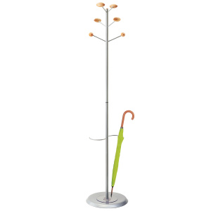 Portemanteau ALOÈS porte-parapluie époxy 6 patères bois - D36xH170 cm - Naturel