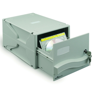 Boîte de rangement multimédia avec serrure polystyrène - L16,5xP32,5xH19,5 cm - Gris