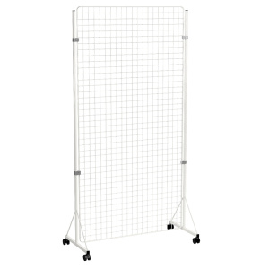 Grille d'exposition mobile maille 50x50 mm époxy - L105xP50xH210 cm - Blanc