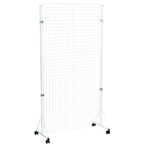 Grille d'exposition mobile maille 50x50 mm époxy - L105xP50xH210 cm - Blanc