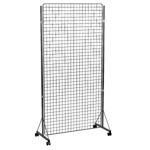 Grille d'exposition mobile maille 50x50 mm ?poxy - L105xP50xH210 cm - Noir