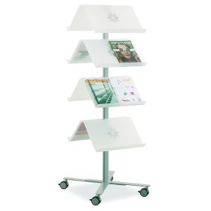 Présentoir VOILÀ mobile double face 8 tablettes piètement époxy - L58xP70xH164,5 cm - Blanc/aluminium