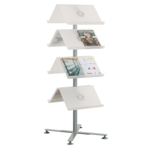 Présentoir VOILÀ double face 8 tablettes piètement époxy - L58xP70xH157 cm - Blanc/aluminium