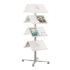 Présentoir VOILÀ double face 8 tablettes piètement époxy - L58xP70xH157 cm - Blanc/aluminium