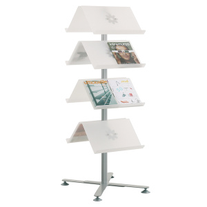 Présentoir VOILÀ double face 8 tablettes piètement époxy - L58xP70xH157 cm - Blanc/aluminium