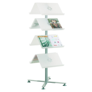 Présentoir VOILÀ double face 8 tablettes piètement époxy - L58xP70xH157 cm - Blanc/aluminium