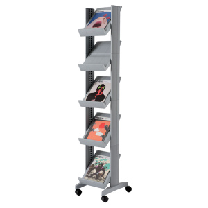 Présentoir mobile simple face métal et polystyrène 5 tablettes - L35xP38,5xH167,5 cm - Gris