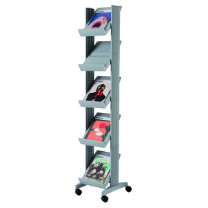 Présentoir mobile simple face métal et polystyrène 5 tablettes - L35xP38,5xH167,5 cm - Gris