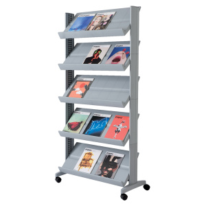 Présentoir mobile simple face métal et polystyrène 5 tablettes - L85,5xP38,5xH167,5 cm - Gris