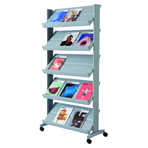 Présentoir mobile simple face métal et polystyrène 5 tablettes - L85,5xP38,5xH167,5 cm - Gris