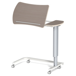 Table ADAP'TABLES mobile avec freins plateau courbe inclinable stratifié chant bois piètement époxy - H70 à 105 cm