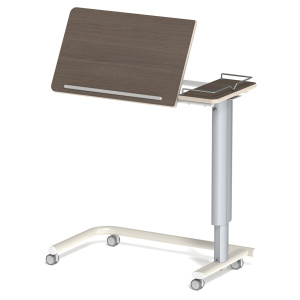 Table ADAP'TABLES mobile avec freins plateau inclinable avec galerie stratifié chant bois piètement époxy - H70 à 105 cm
