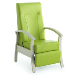 Fauteuil SILVER AGE tissu enduit dossier et repose-jambes inclinables piètement bois - L63xP83xH117 cm